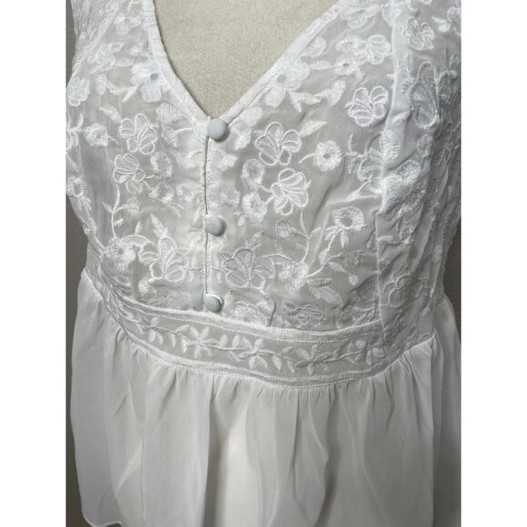 Torrid Size 0 L 12 Chiffon Embroidered Peplum Top Sheer Lace White Babydoll - Picture 3 of 9